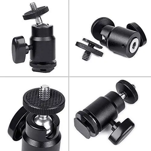 Photography Mini Ball Head Hot Shoe Mount Adapter for Cameras, Camcorders, Smartphone, Gopro, LED Video Light, Video Monitor