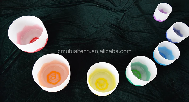 free mallets Chakra mark Lotus Flower Singing Bowl  Set  432 HZ Color gradient 7pcs of 6-12inch Crystal Singing Bowls
