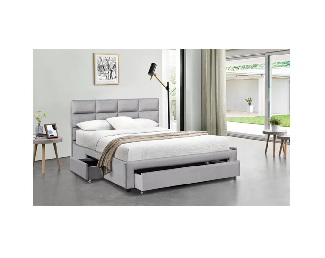 Cheap factory price king size velvet home furniture fabric bed with storage drawers