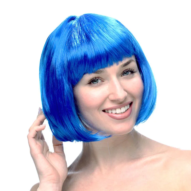 Good Omens Cosplay Short Straight BOB wig Synthetic Party wigs Cheap Colorful Toupee Halloween Clown Hair