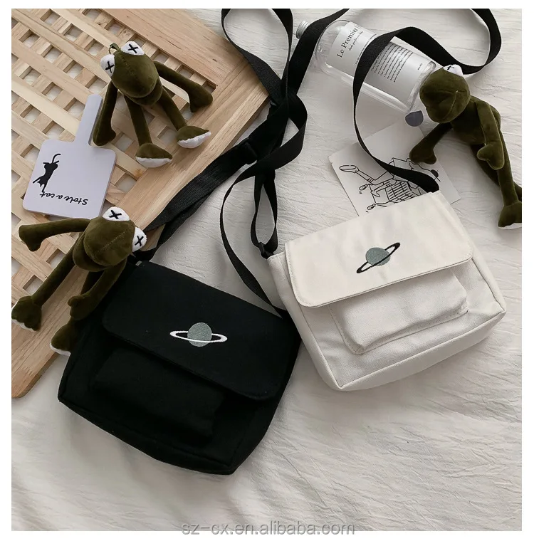casual custom printed logo small planet print cell phone messenger bag mini fabric sling canvas shoulder bags for women girls