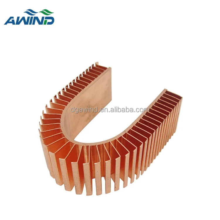 u shape radiador de cobre  u profle copper heat sink profile 20x20 mm brass heat sink 50x30mm bonded & folded fin heatsinks