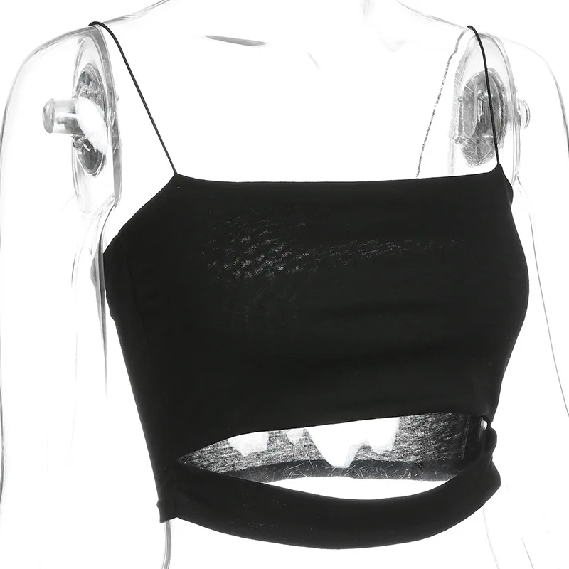 W0227 Sexy Cut Out Halter Camis Vest Navel Bare Cropped Tank Tops Tees Slim Fitness Workout Camisole Women Tube Top