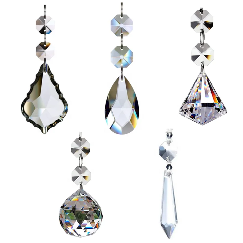 Wholesale various styles clear crystal glass drops prisms pendants for suncatcher and chandelier