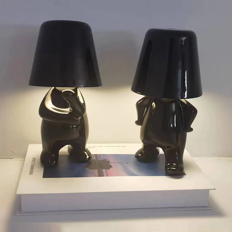 Mini electroplating small black night lamp USB Rechargeable touch Lamp Nightlight black thinker lamp