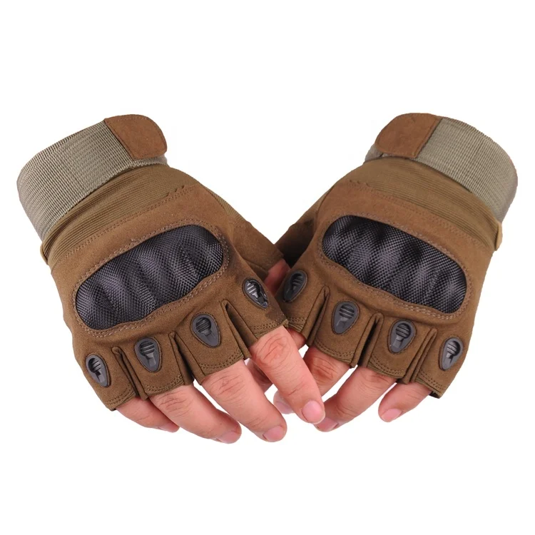Cloth shell half finger black tactical gloves with knuckles