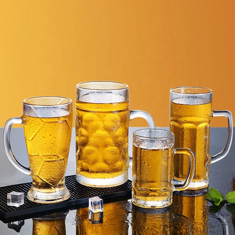 Classic Multiple Type Customized Sublimation Logo High Standard Thickened Crystal Pilsener Beer Cup Draft Beer Cup With Handle