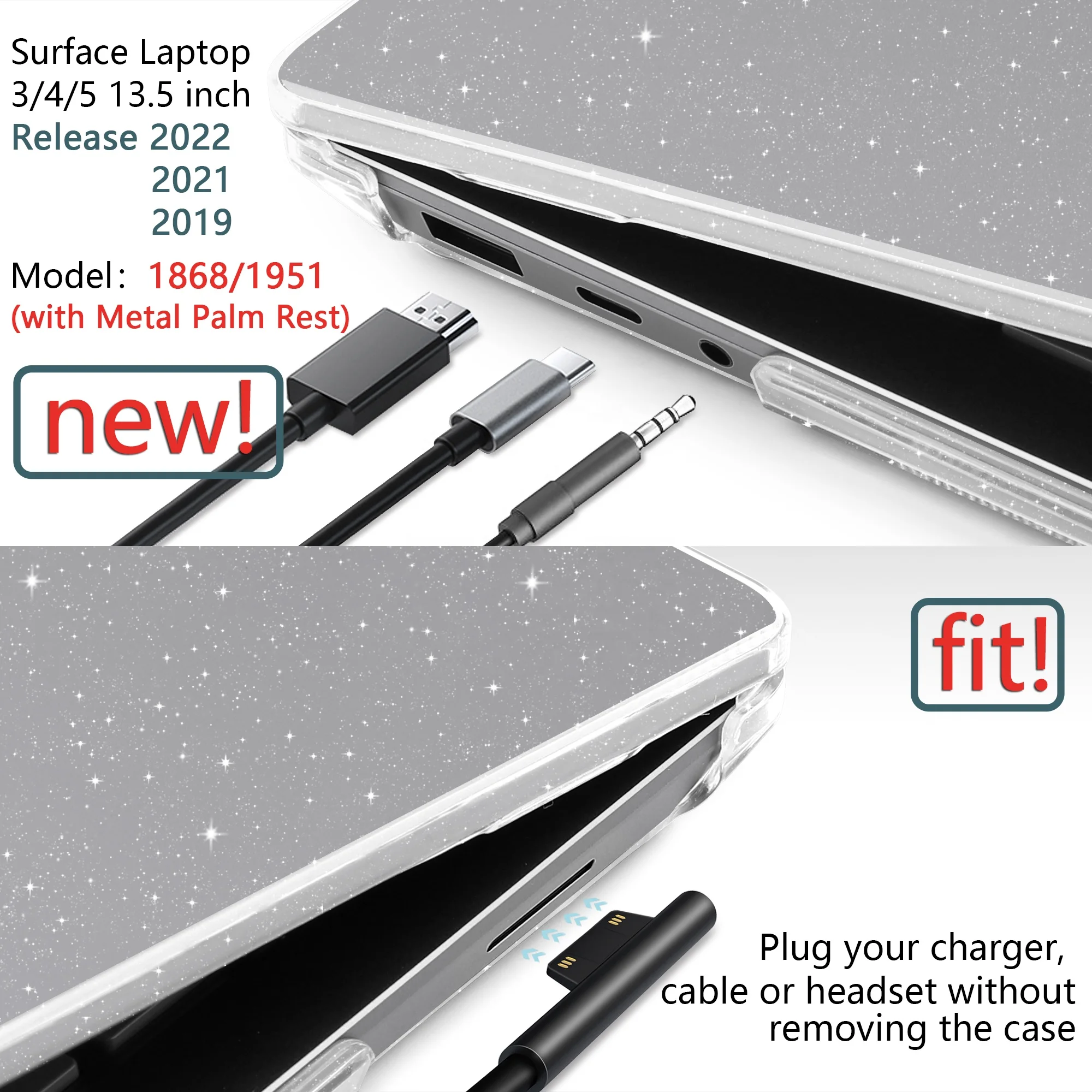 Crystal Hard PC Glitter Blingbling full back cover protect  Laptop case for  Microsoft Surface 3 4 5 13.5 inch model 1868 1951