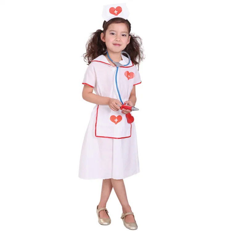 Girl Cute Doctor Costume Children Role-playing Costume Sets Heart Short Sleeve Doctor Nurse Uniform Dress