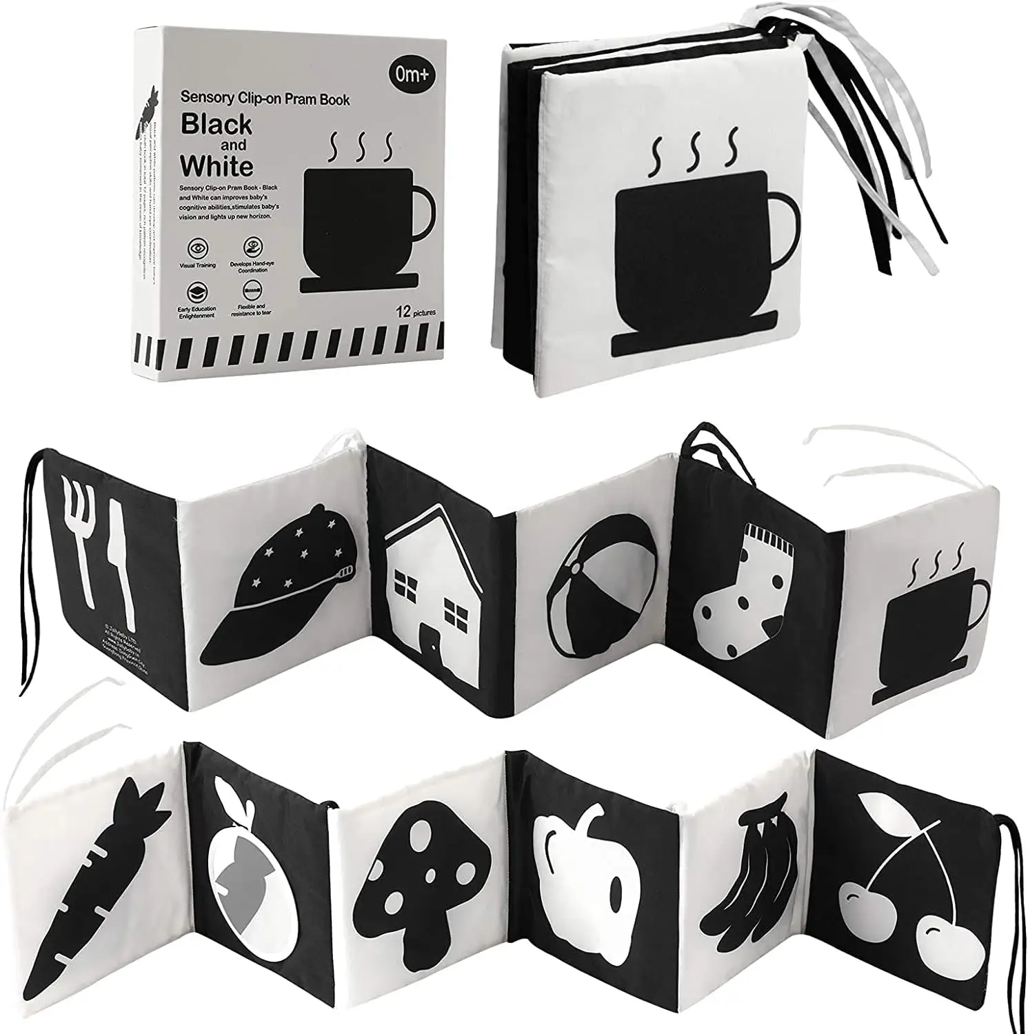 Custom Baby Sensory Crinkle Black, White high contrast Soft Book Cloth Books Early Education Toys for Babies Infant Cot Pram use