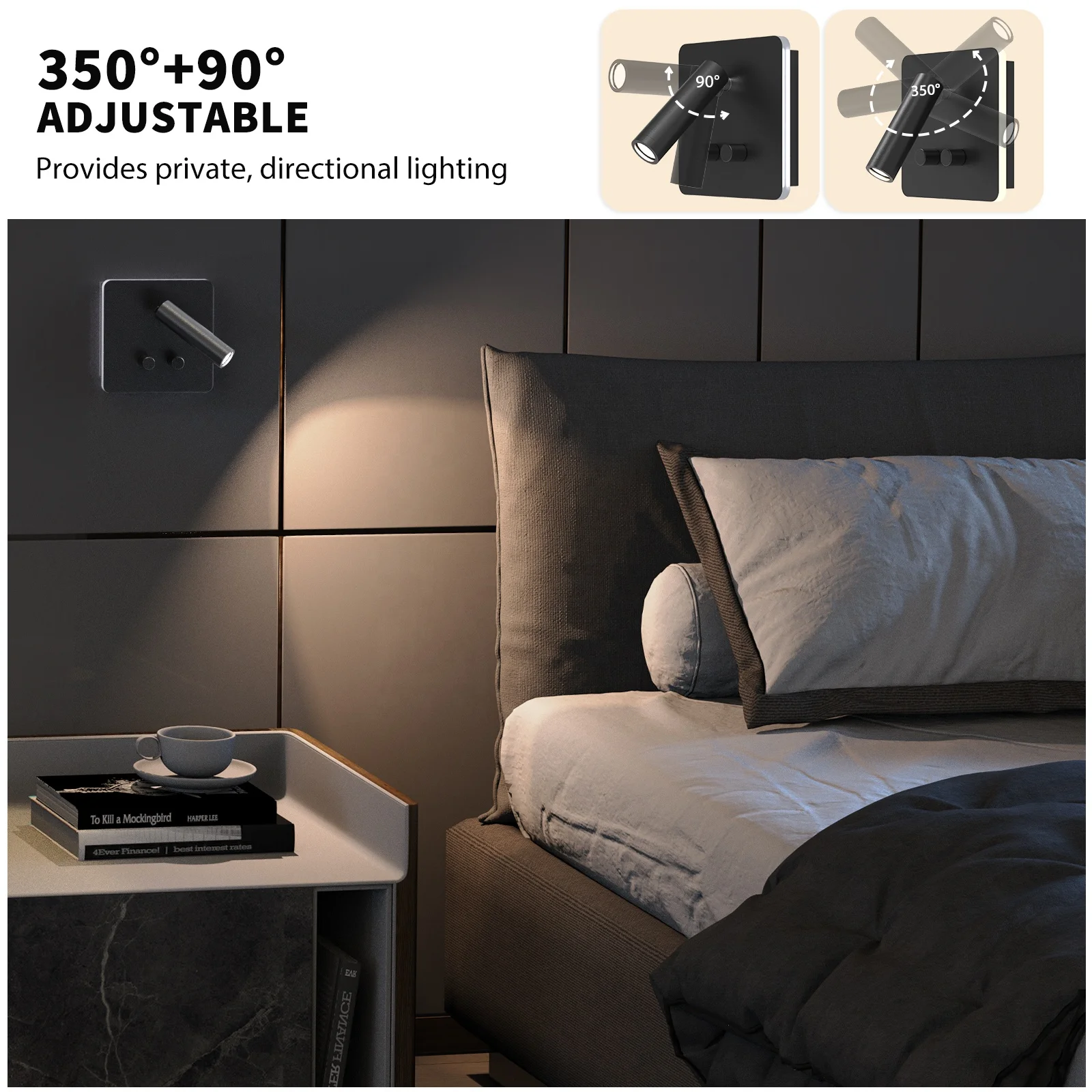 HYMELA M10 Dimmable LED Reading Wall Lights Modern Indoor Decorative Wall Sconce Night Light Lamp Rotatable Bedside Backlight