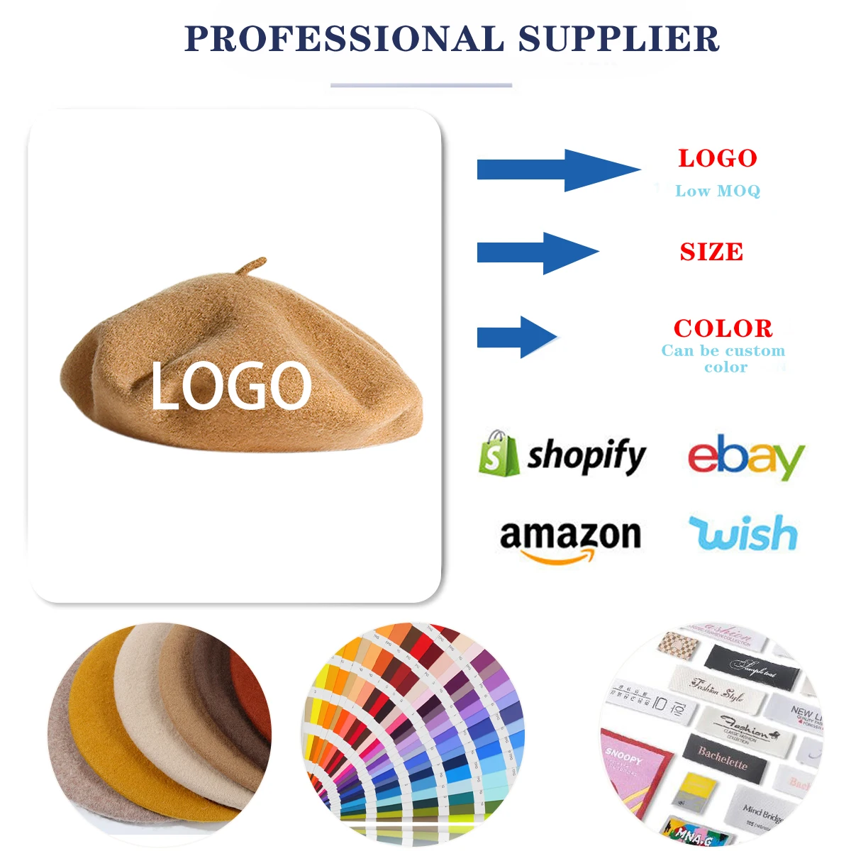 Factory Hat Letter Custom Logo Embroidered Beret 2025 New Arrival Wool Berets Wholesale Autumn Winter Unisex French Beret Hat