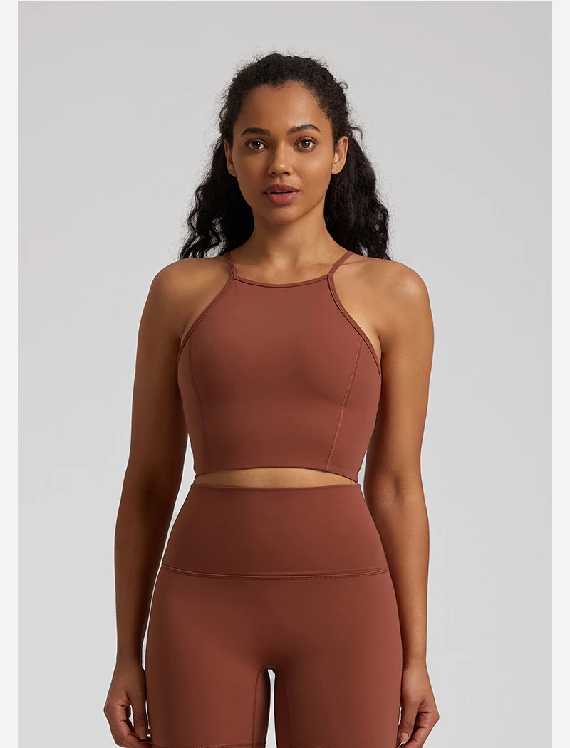 Wholesale Super Soft Nude Fabric Back Hollow Out Cross-strap Yoga Crop Top Gym Wear Fitness Workout Top Sports Bra For Women