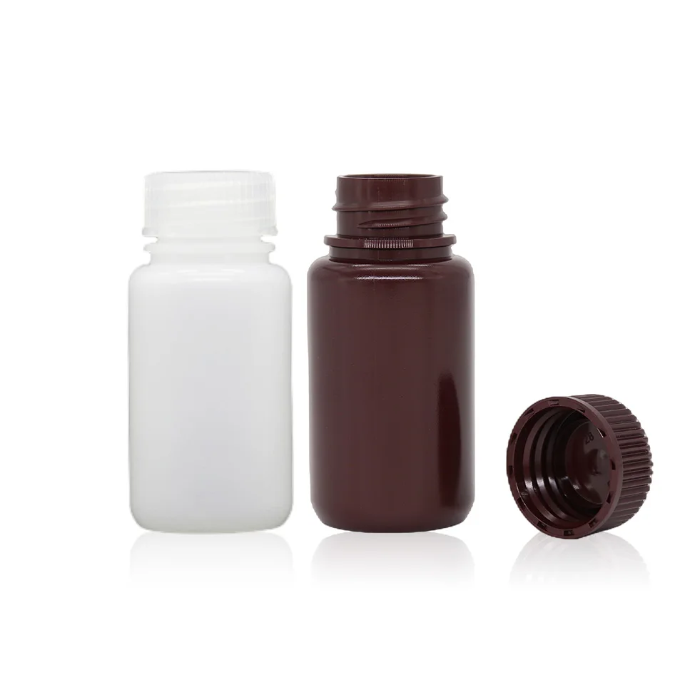 Laboratory Chemical Plastic Wide Mouth HDPE Reagent Bottle Round Sterile Pharmaceutical Container 30ml 60ml 125ml 250ml 500ml