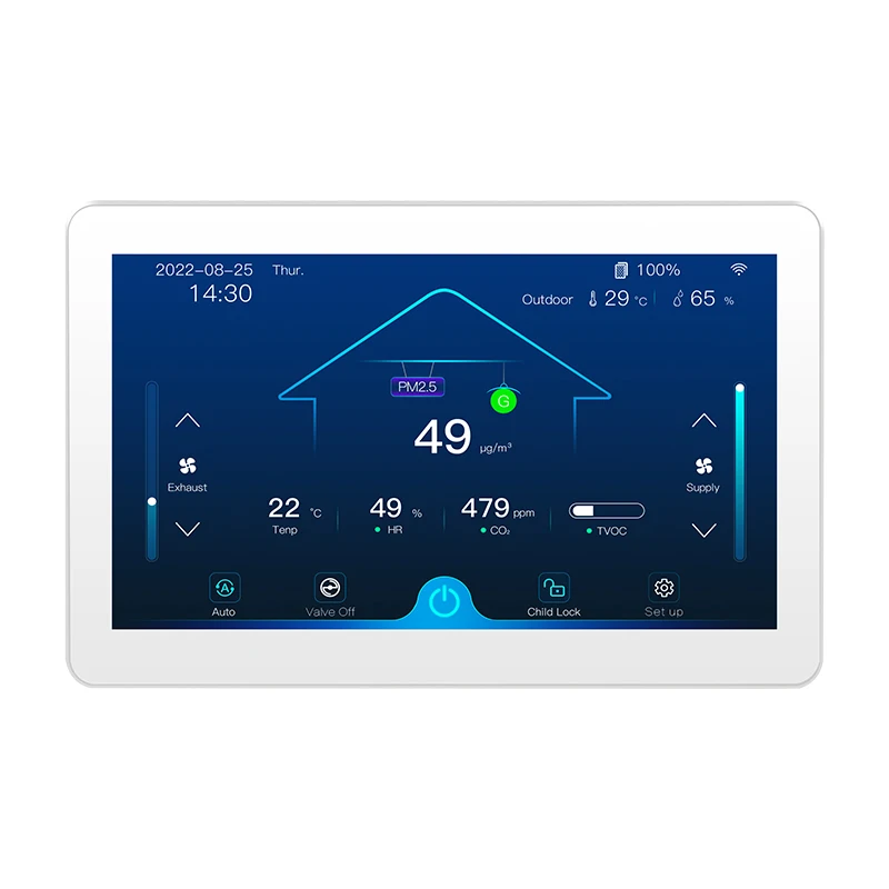 Smart color screen VOC PM2.5 CO2 Temperature Humidity WIFI fresh air ventilation system thermostat fan controller