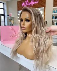 Hot Selling Short Blonde Long Small Wavy Wig Perruques Naturel Cheveux Humain Brown and Blonde Ombre Lace Front Wigs With ash