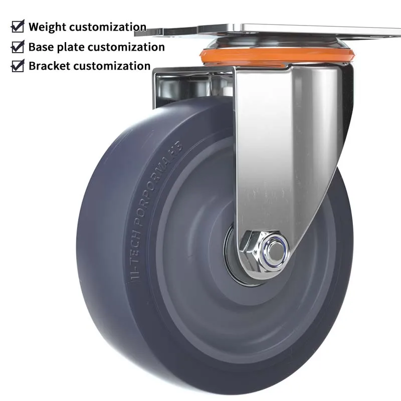 Medium Duty Gray 3 4 5 Inch TPR Rigid Swivel Castor Threaded Stem Double Ball Bearing Caster Wheel with Aluminum holder