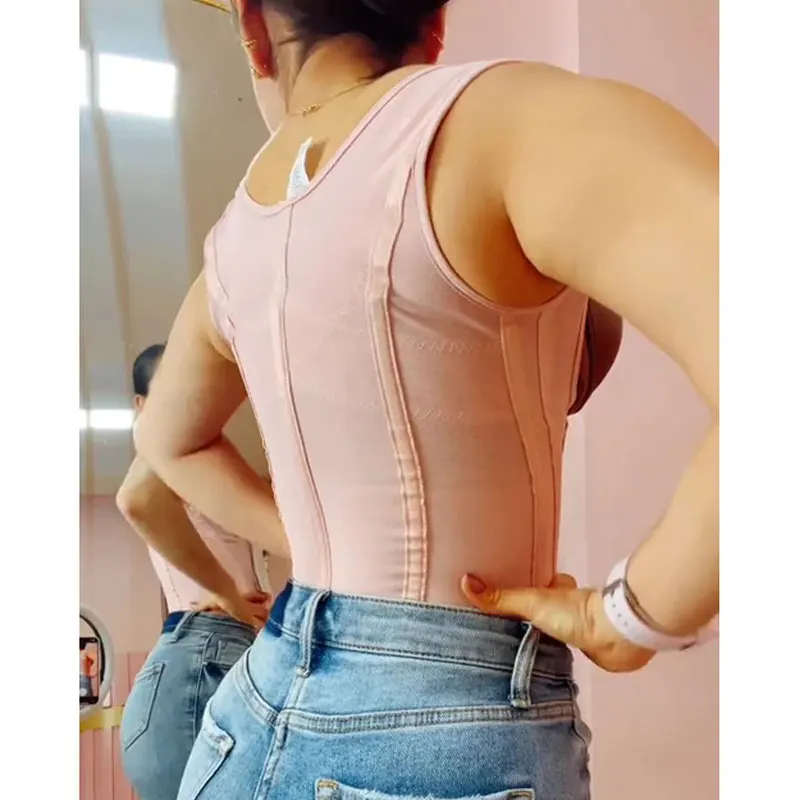 Pink Fajas Vest Fajas Colombians Girdles With Row Buckle and Zipper Postpartum Corset Waist Trainer Body Shaper For Women Sexy