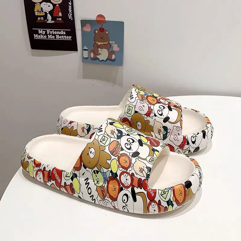 Unisex Ultra Lightweight Soft EVA Comfortable Cute Strawberry Bear Cartoon Yeezy Foam Slide Slippers