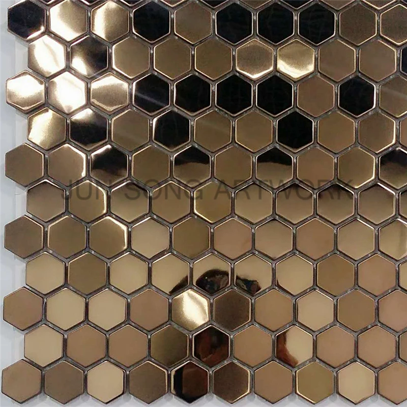 JS YM01-BG016 Rose Gold Stainless Steel Mosaic Tiles Hexagonal Metal Mosaic Wall Decor