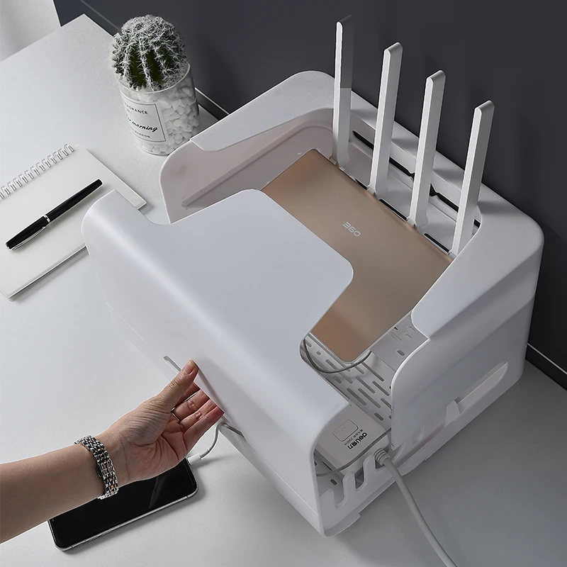 2024 New Hot Selling Household White Dustproof Wireless Router Wire Storage Box Plastic Wire Organizing Box