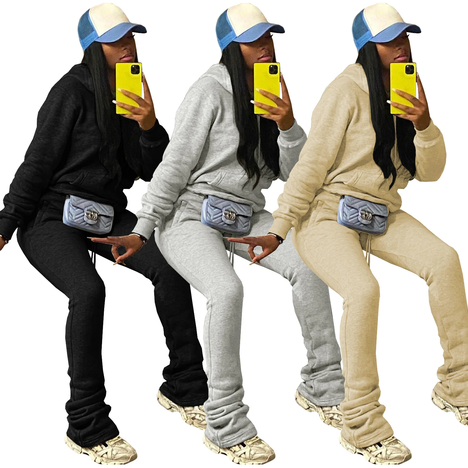 Winter woman clothing new arrivals jogger pullover hoodie and thick stacked sweat pants