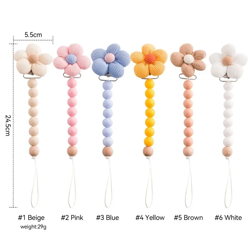 New Baby Pacifier Flower Pacifier Chain Stainless Steel Buckle Baby Can Chew Silicone Pacifier Chain Anti Drop Hanging Rope