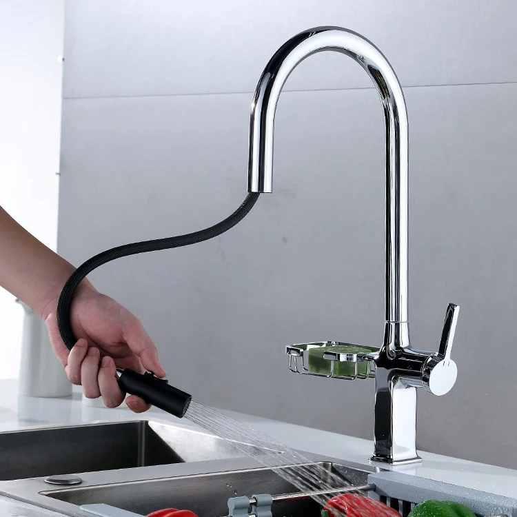 Samiyah High Quality Matte Gun Black Pull Out Sprayer Kitchen Faucet Kitchen Faucets With Brass Shelf