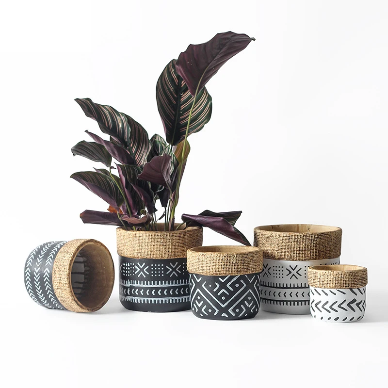 Nordic Style Bag-Shape Cement Planters Green Plant Potted Art Fashion Small Concrete Flower Pots for Home Garden Decoration