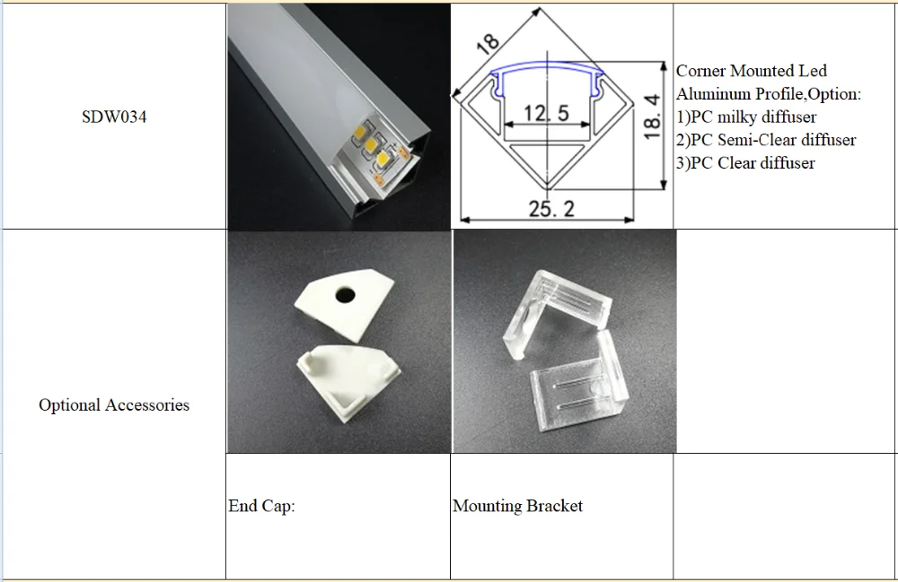 Mounted 90 degree corner led aluminum profile with PC diffuser