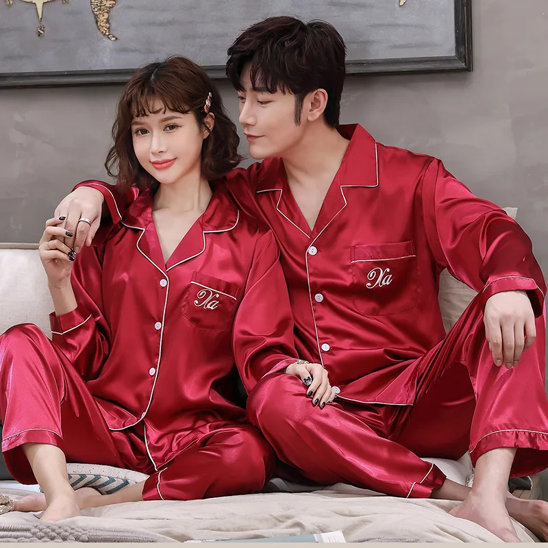 Factory Direct Couple Pajamas Set Ice Silk Night Wear Plus Size Satin Sleepwear For Honeymoon