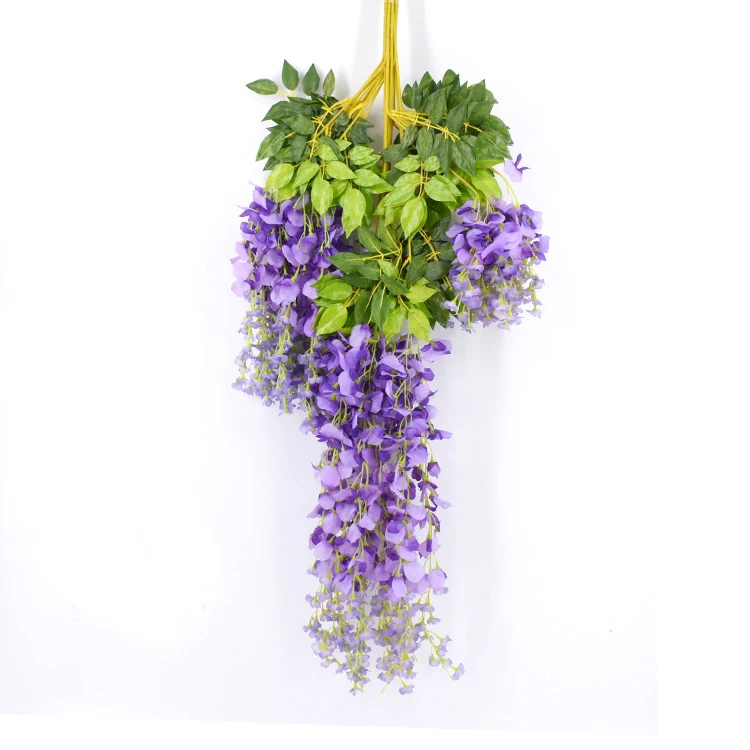 AL-18 cheap decorative plastic vine long stem silk white wisteria flowers garland artificial wisteria for sale