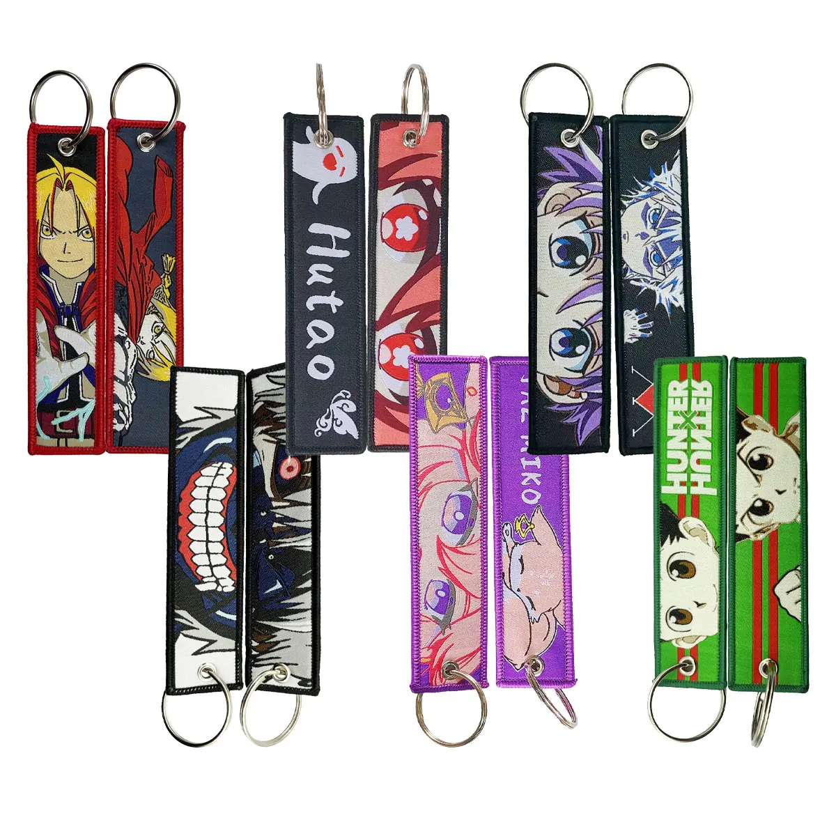 Wholesale 1000 Jet tag Embroideryc Anime Keychain  Demon Slayer Double-sided Keychain Motorcycle Car Anime Embroidery Keychain