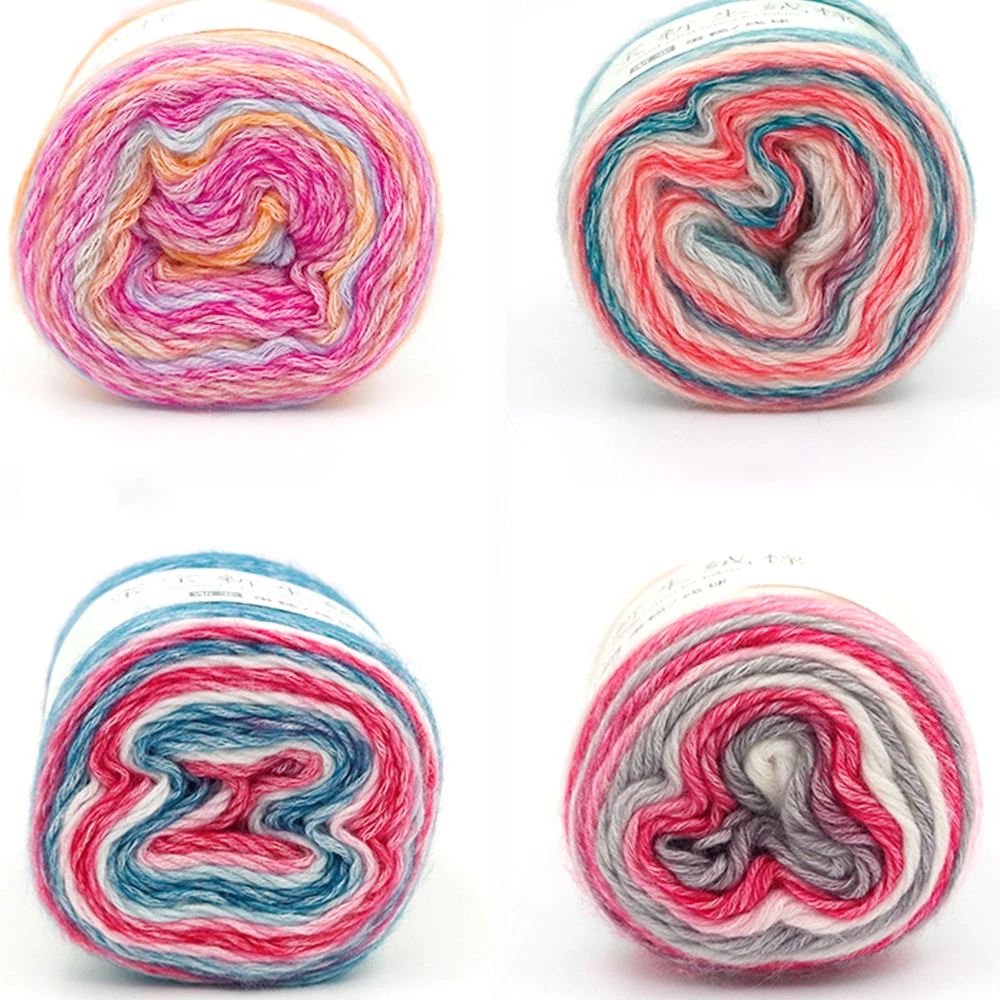 
12S ply 280m wholesale rainbow flower gradient crochet arm knitting wool acrylic fancy blended melange cotton cake yarn for baby 