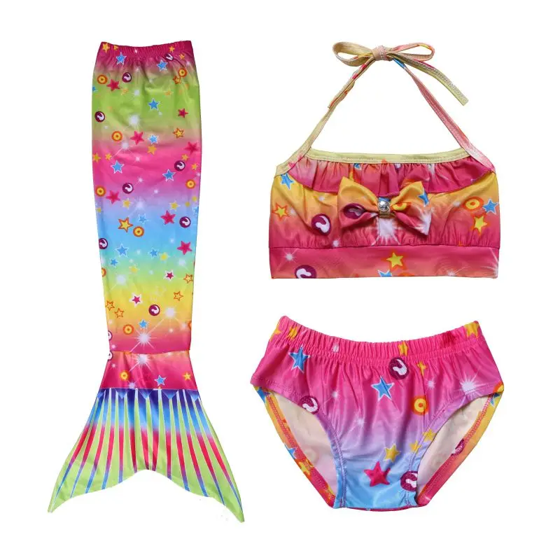 LQSZ 2022 Little Girls Kids Colorful Star Summer Cute Mermaid Sexy Bikini Three Pieces Custom Swimwear & Beachwear