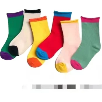 Summer thin baby socks with matching color and rolled hem high socks