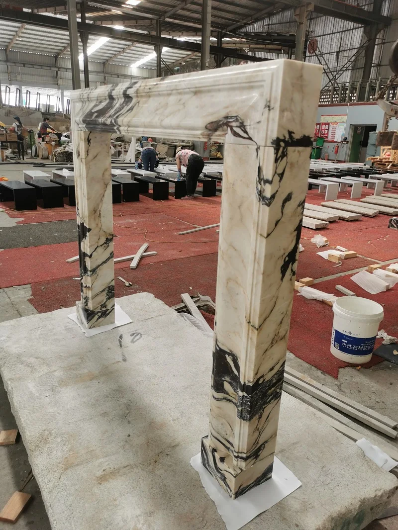 Modern Design Luxury Carve Calacatta Viola Marble Fireplace Surrounded