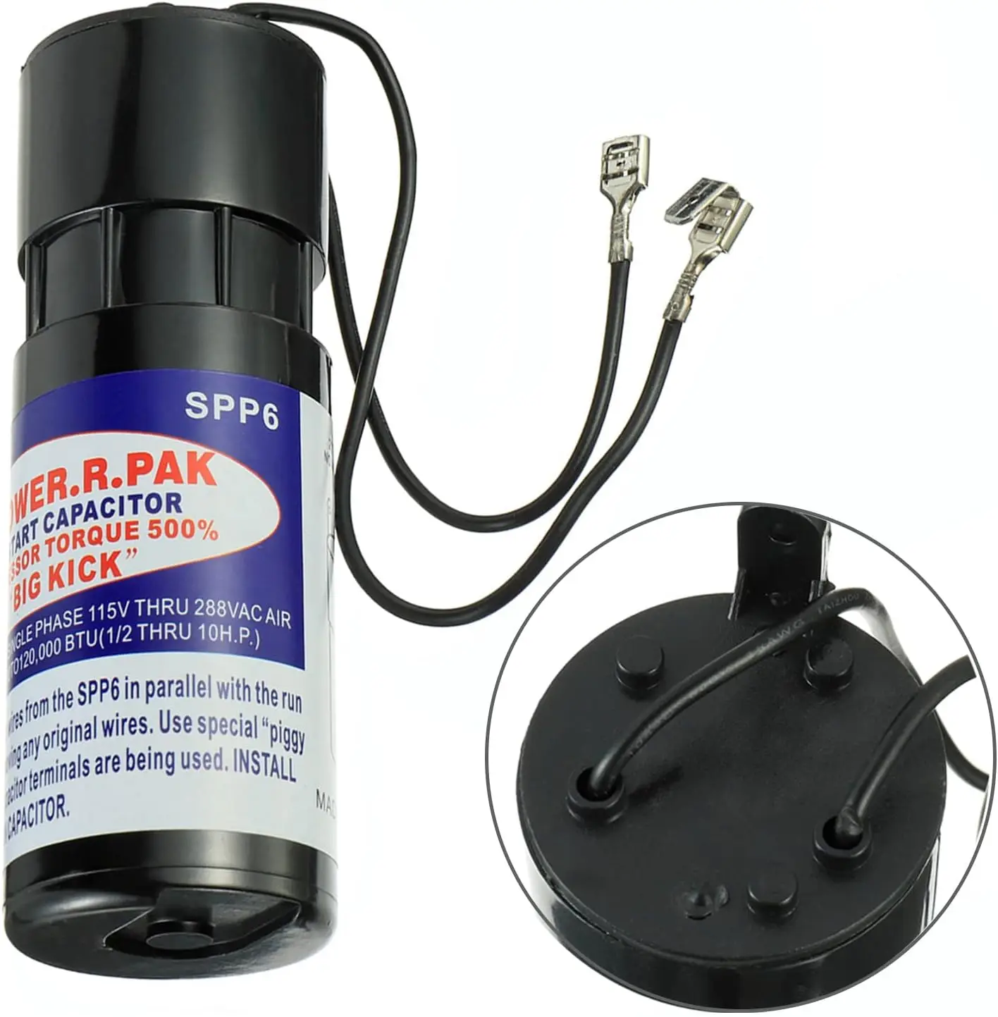 Hard Start Kit SPP6 Air Conditioner Relay Start Capacitor for Supco Relay 1/2HP-10HP 120-288V AC Increase Compressor 500% Torque