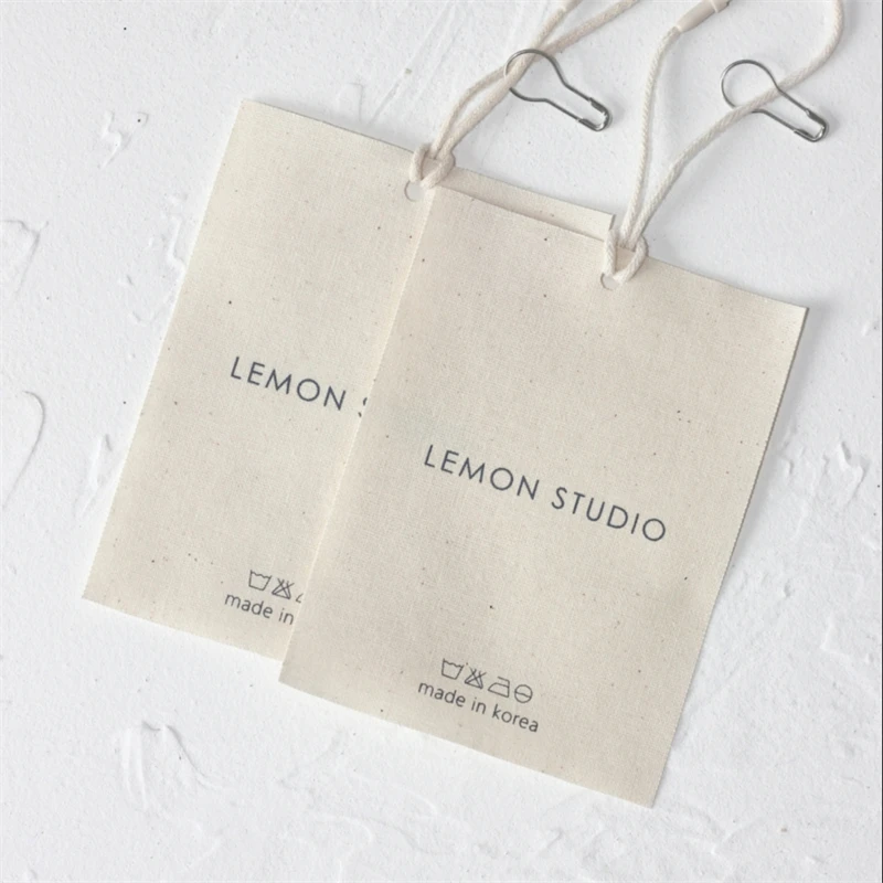 Printed Woven Fabric Clothing Logo Hang Tag Cotton Canvas Custom Cloth Tags