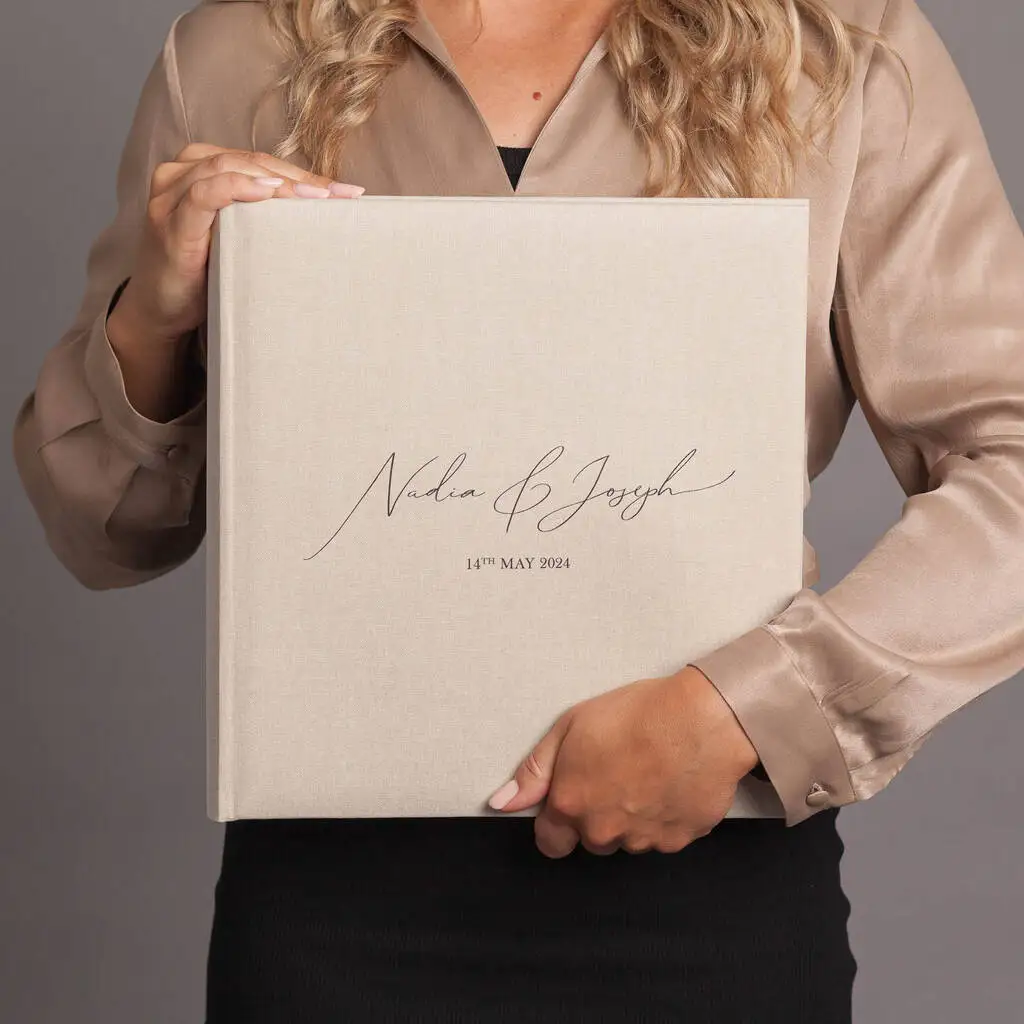 Custom Extra-Large Luxury Linen Fabric Cover Personalised Wedding Photograph Album for New Couples Family