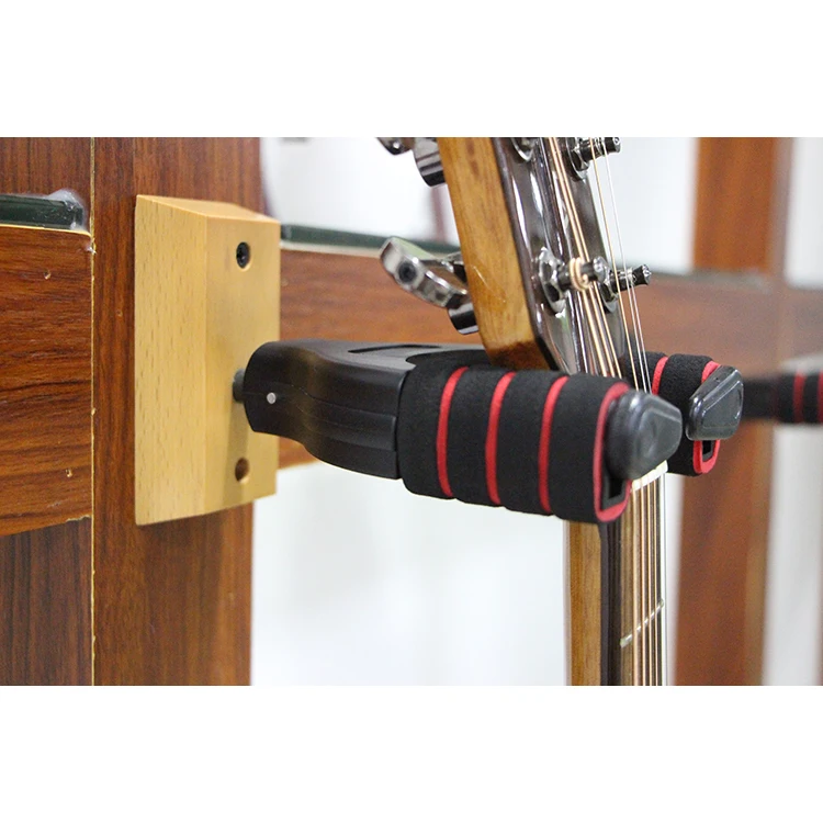 musical accessories metal guitar holder auto-locking wall guitar hook with solid wood base