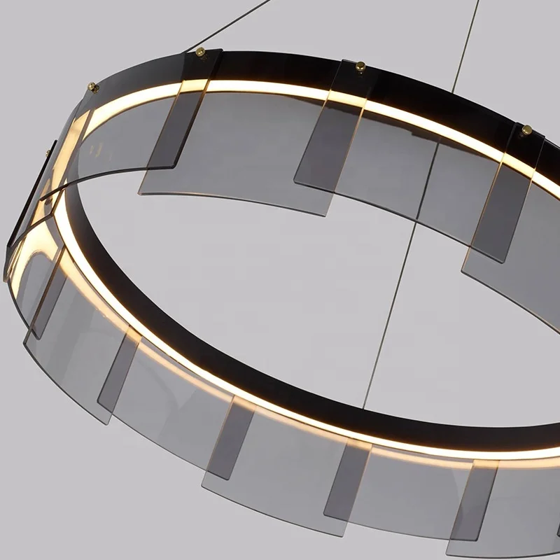 Factory Wholesale 39 Inch Circle Metal Ring Black Glass Hanging Lamp Stratos LED Chandelier