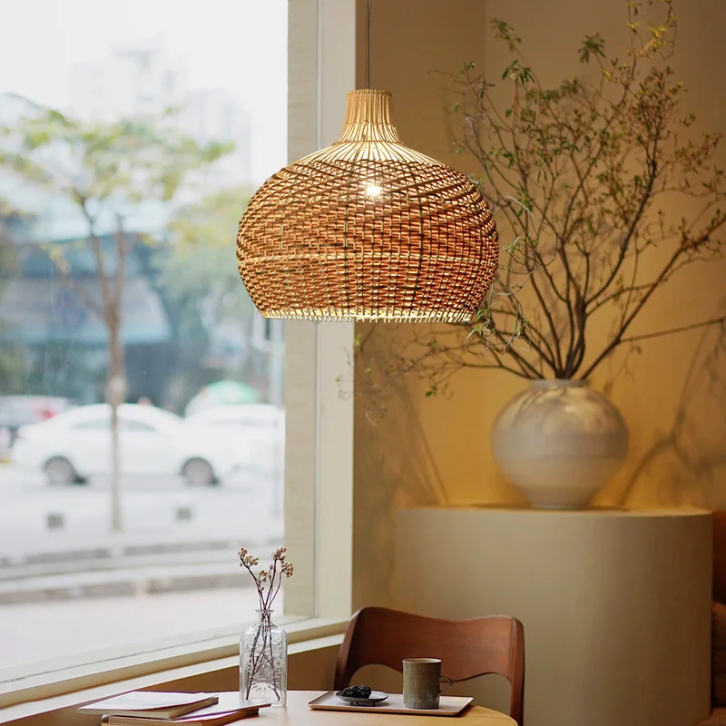Handmade Art Pendant Lamp for Living Room Restaurant Kitchen Hanging Lamp Home Decor Rattan Chandelier