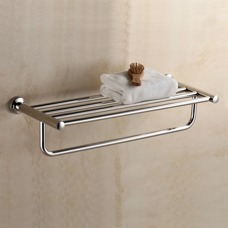Luxury High Quality Wall Mounted Mirror Finishing SUS304 Stainless Steel Bathroom Accessories Towel Rack Shelves