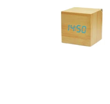 Mini Cube Wooden Clock Voice Control Electronic Desk Clock with LED Digital Table Watch Snooze Cute Alarm Clock fo