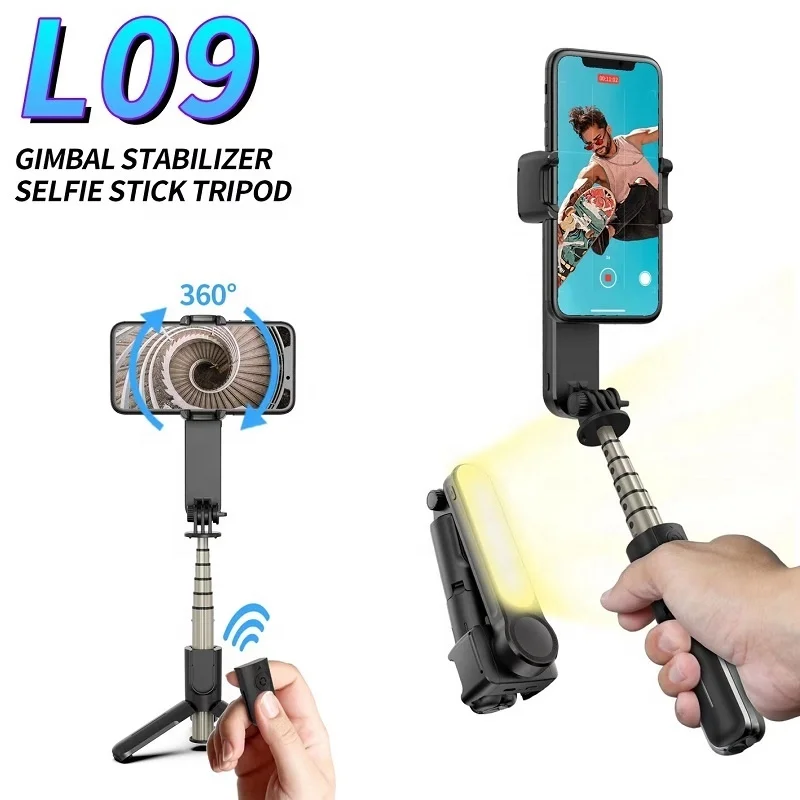 Drop Shipping L09 Handheld Wireless Remote Control Selfie Stick Tripod Gimbal Stabilizer for Smart Phone