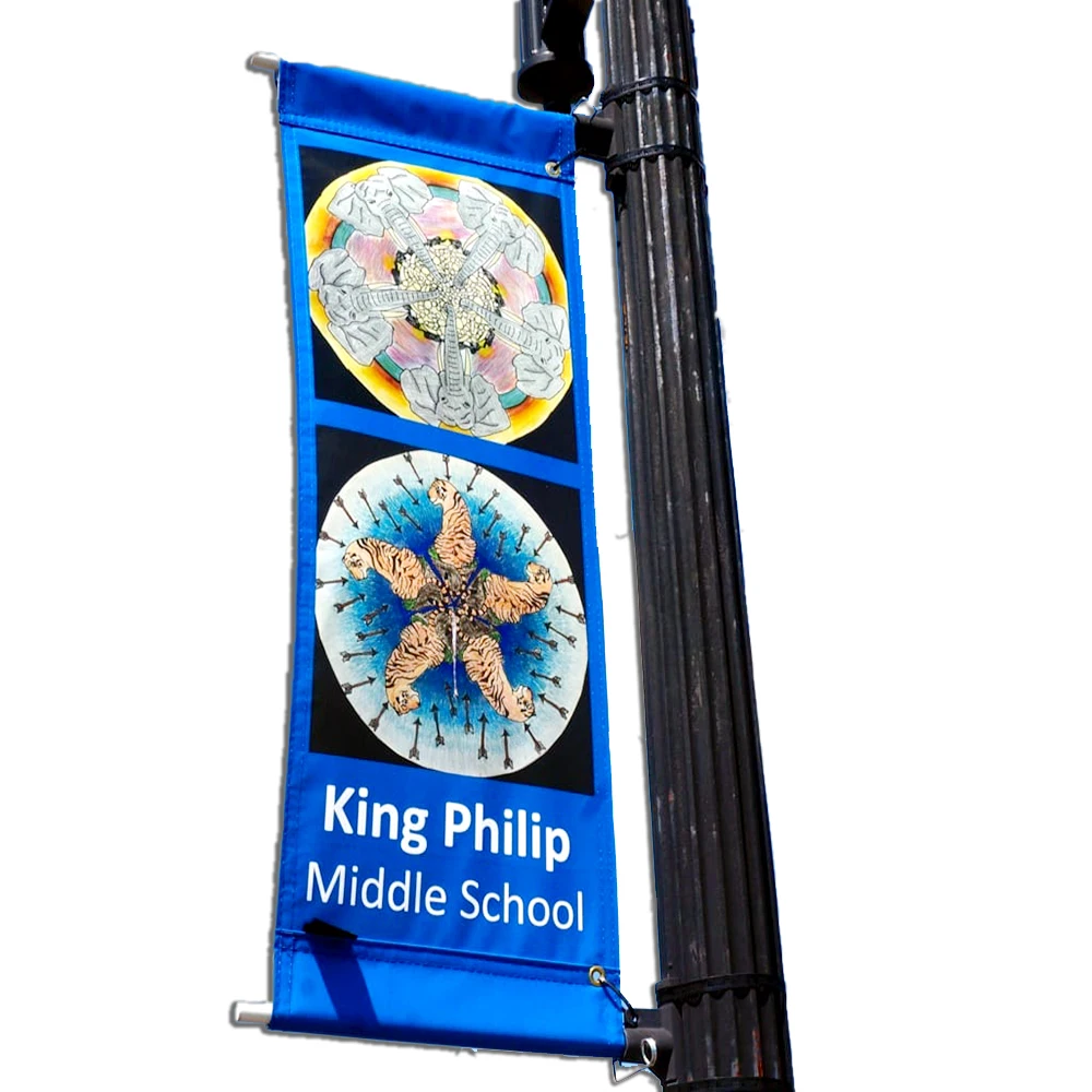Street Outdoor Light Pole Advertising Flag Media Ads Banner Holder Kit Lantern Double Side Pole Flags With Hardware Bracket