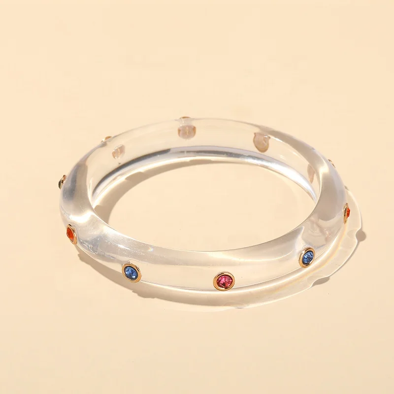 Hot Selling Customized Jade Colour Irregular Resin Bangle  Stone Resin Bangle Studded Resin Bangle