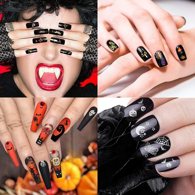 Halloween nail stickers color laser Europe and the United States pumpkin skull DIY self-adhesive nail decal stickers