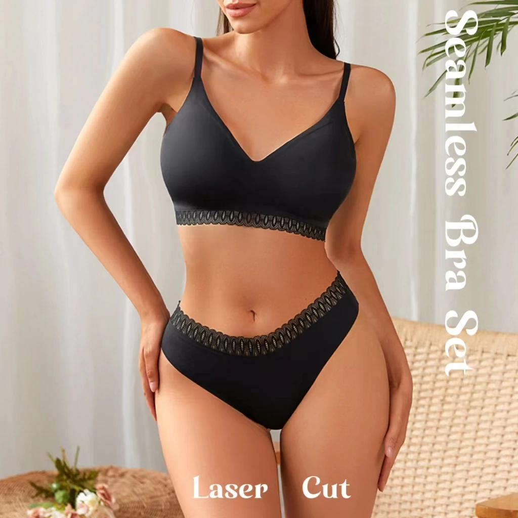 seamless women wireless bra and panty set